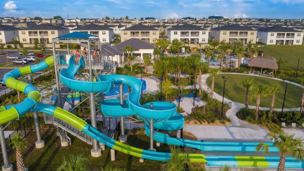 Water slides in a residential complex in Orlando, Florida
