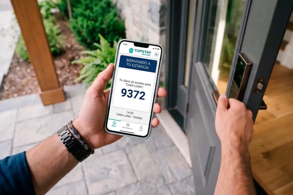 teléfono móvil para abrir una cerradura inteligente mediante check-in
